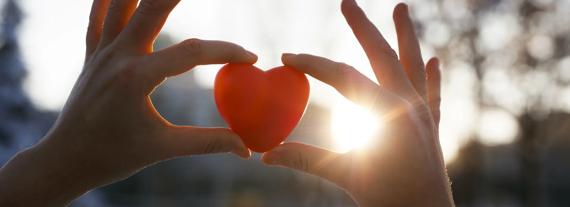 heart with sunset behind it